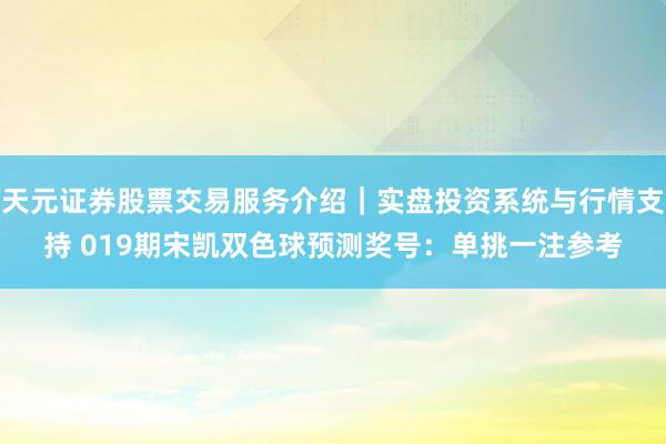 天元证券股票交易服务介绍｜实盘投资系统与行情支持 019期宋凯双色球预测奖号：单挑一注参考