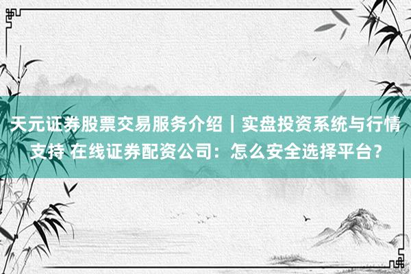 天元证券股票交易服务介绍｜实盘投资系统与行情支持 在线证券配资公司：怎么安全选择平台？