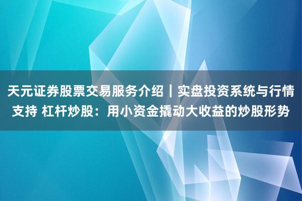 天元证券股票交易服务介绍|实盘投资系统与行情支持 杠杆炒股:用小资金撬动大收益的炒股形势