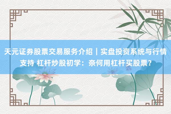 天元证券股票交易服务介绍｜实盘投资系统与行情支持 杠杆炒股初学：奈何用杠杆买股票？